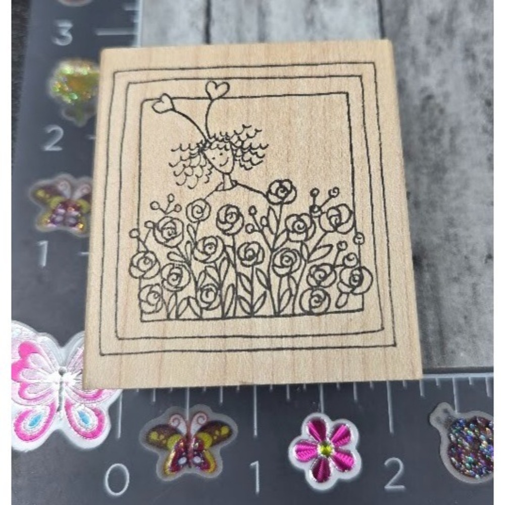 Lockhart Woman Hearts Headband Flowers 7003 2008 Rubber Stamp Wood #O18